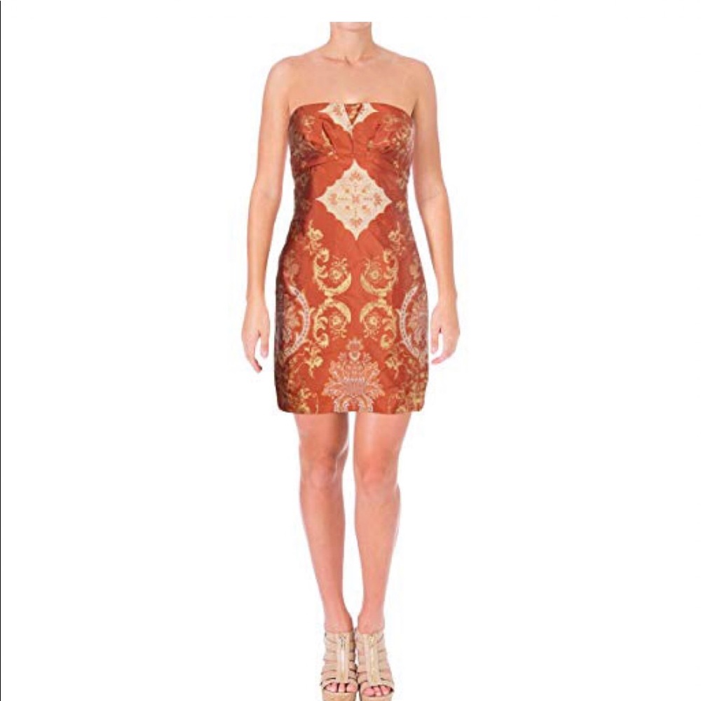 Free People Copper Metallic Strapless Sheath Dress